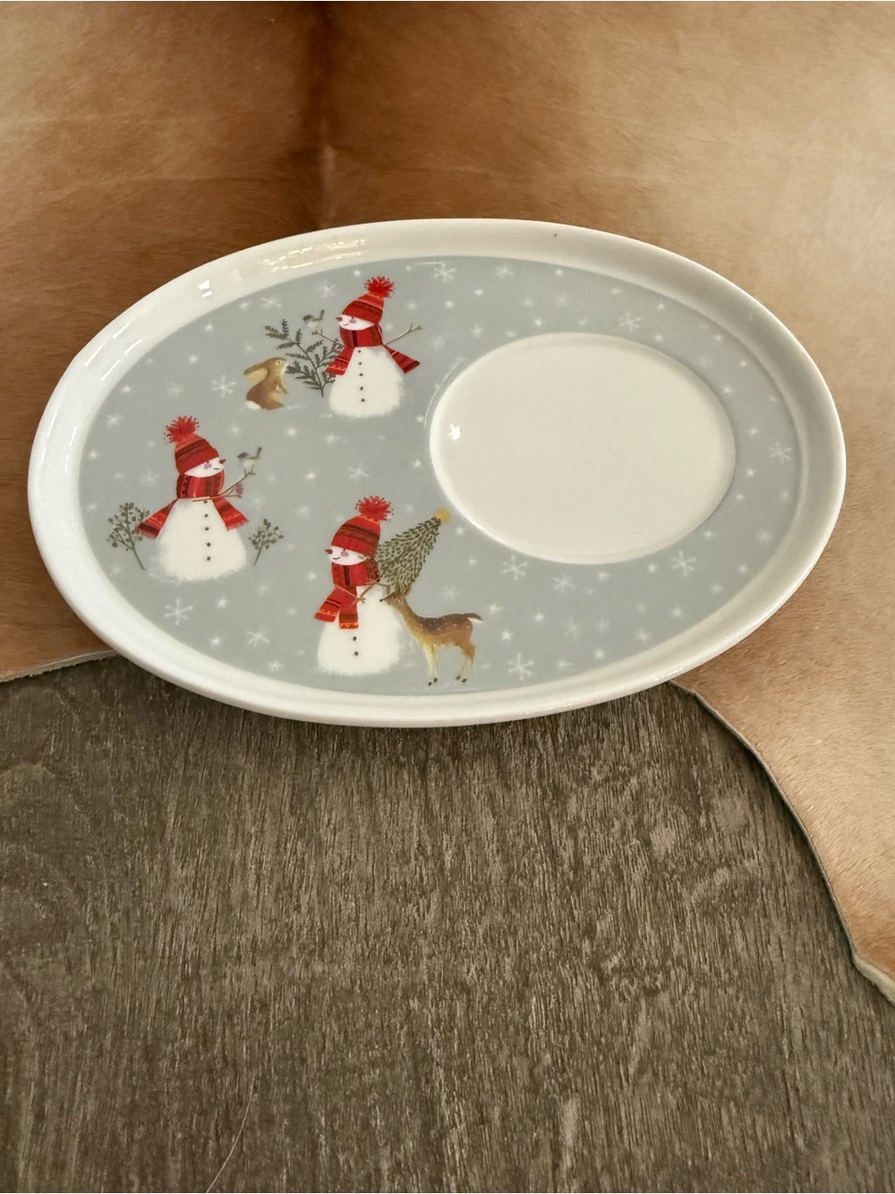 Grace Teaware Fine Porcelain Snack Tray Snowman Deer Collection